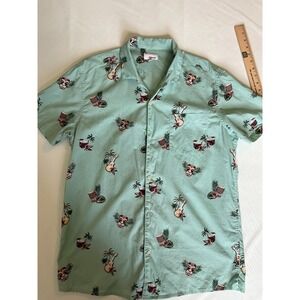 Sonoma Green Mens Vacation Beach Short Sleeve Shirt Cruise Tiki Cocktails Lg